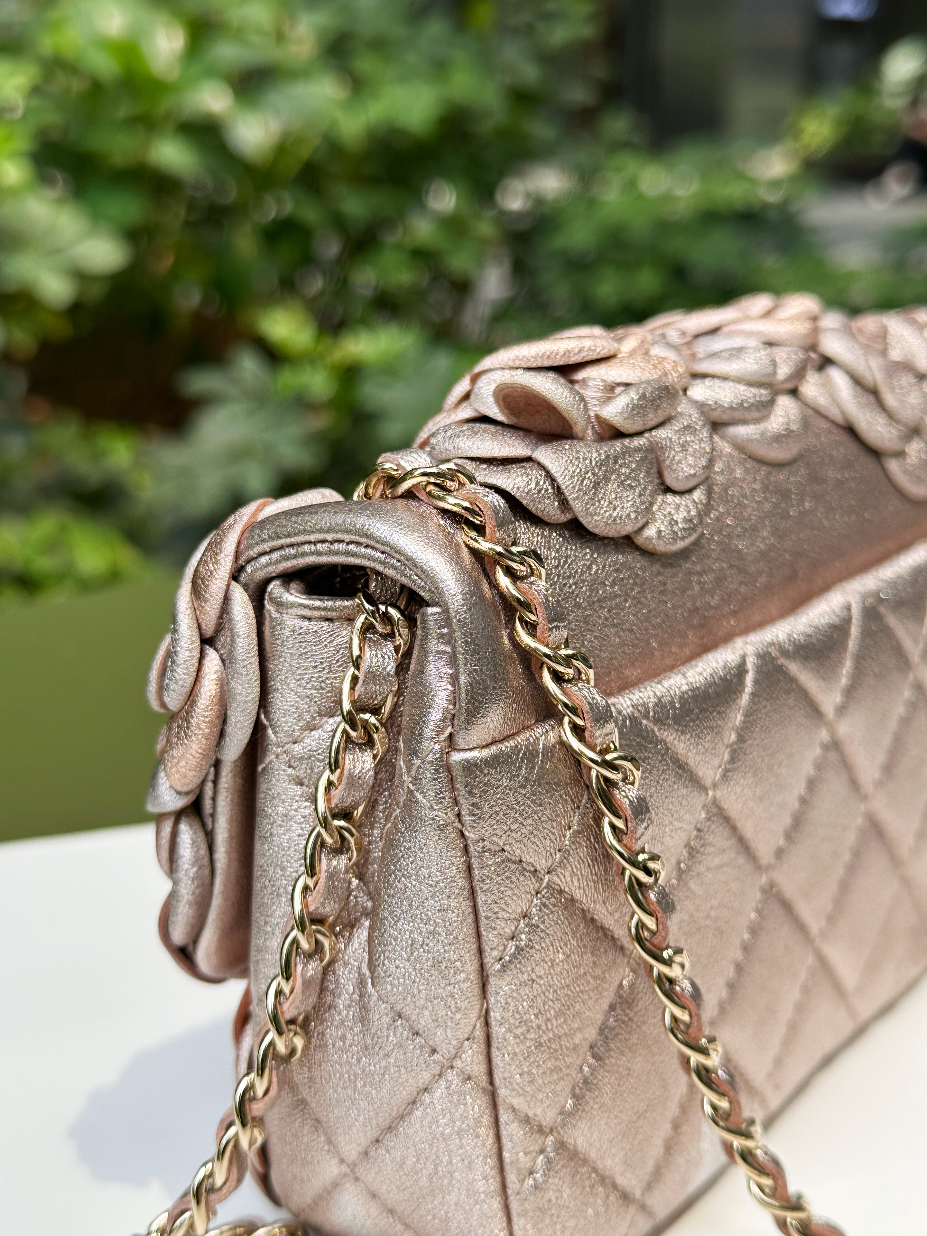 Chanel Camellia Mini Metallic Rose Gold/Pink Lambskin Gold Hardware 2078 holo card