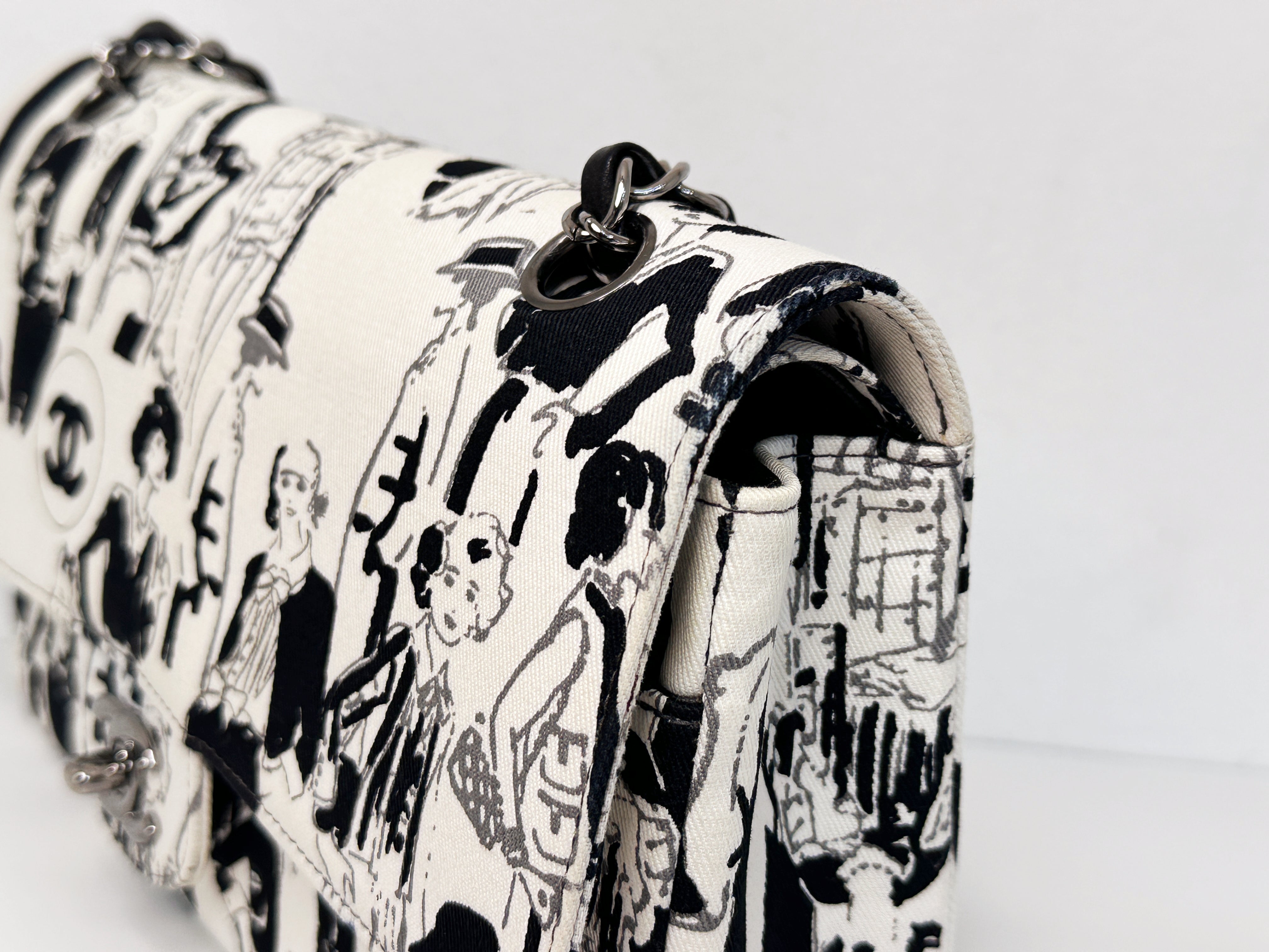 Chanel Canvas Coco Icons Medium Double Flap Bag Black White 827 holo card