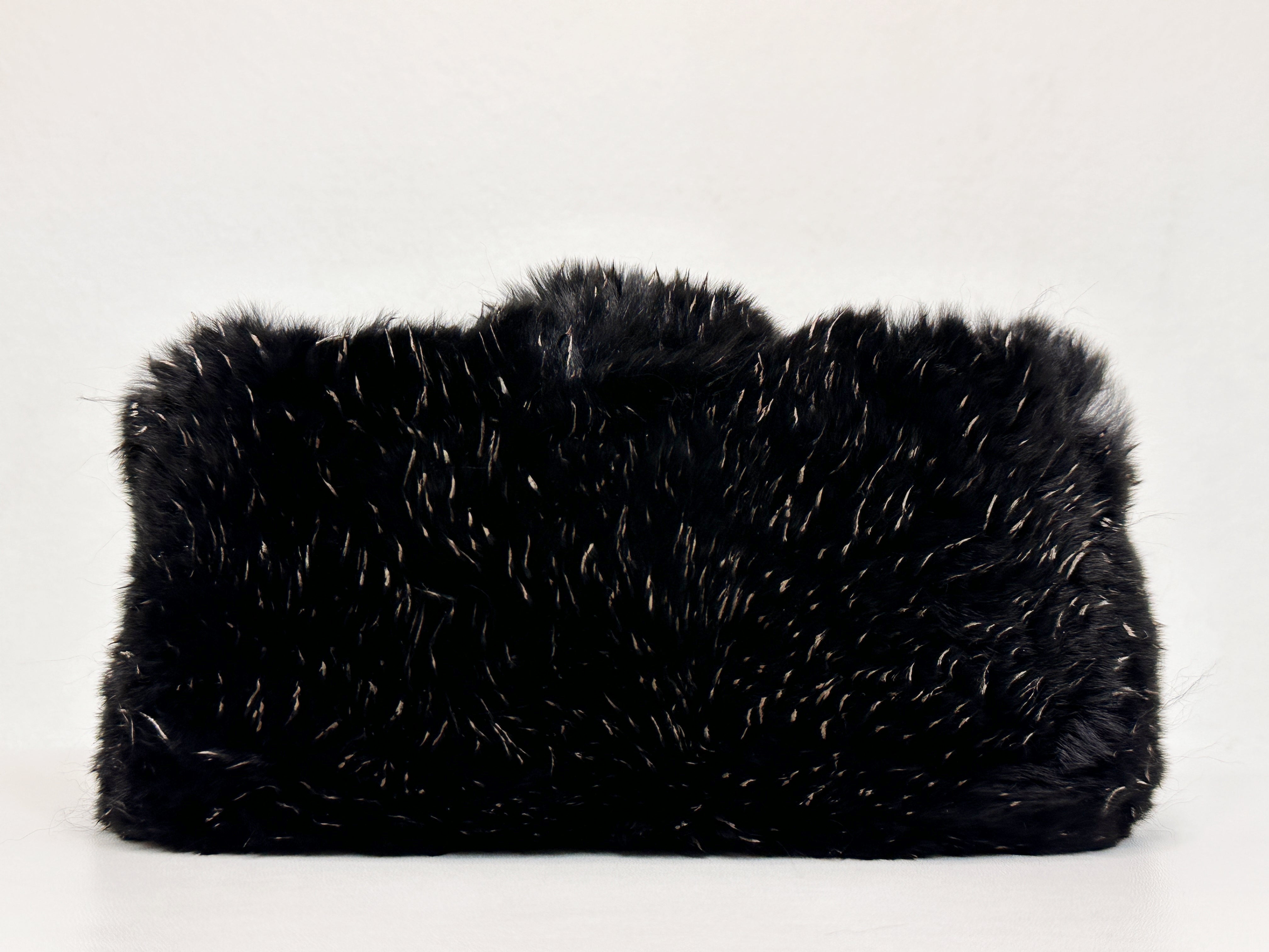 Chanel CC Black Fur Chain Clutch 2270 holo card