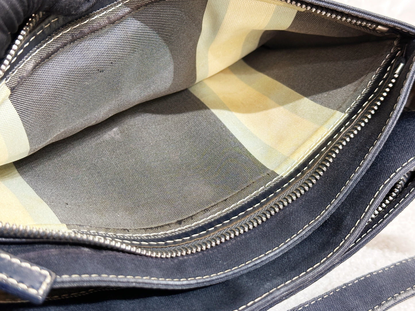 Fendi Mamma Baguette Canvas Shoulder Bag Navy blue