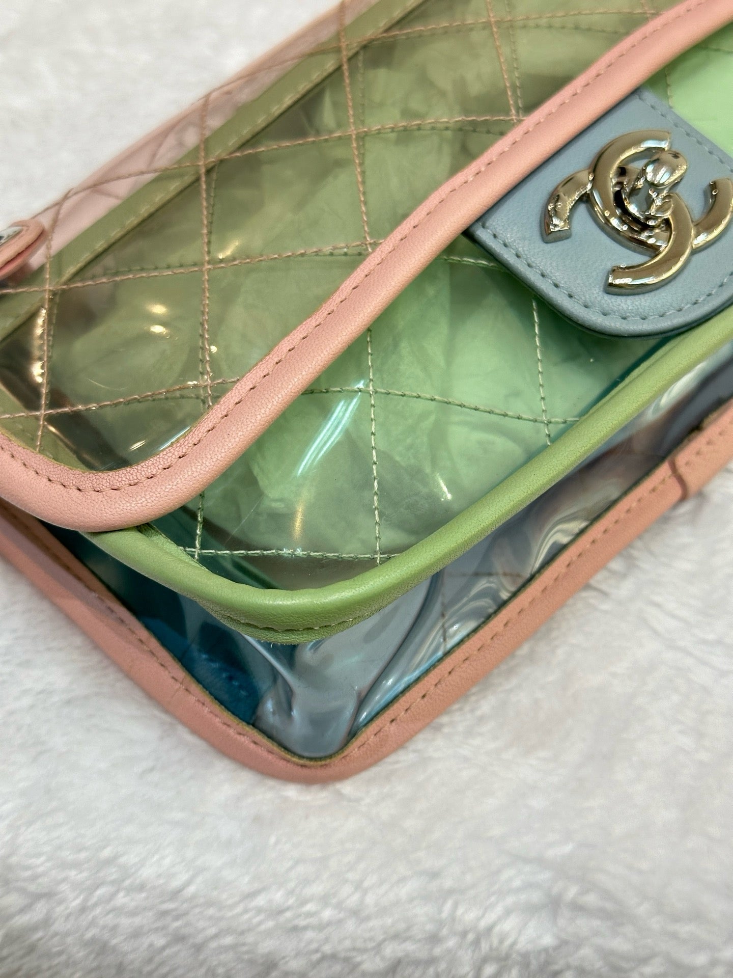 Chanel Mini Coco Splash PVC Flap Bag Pink/Green/Blue SHW 2576 holo card