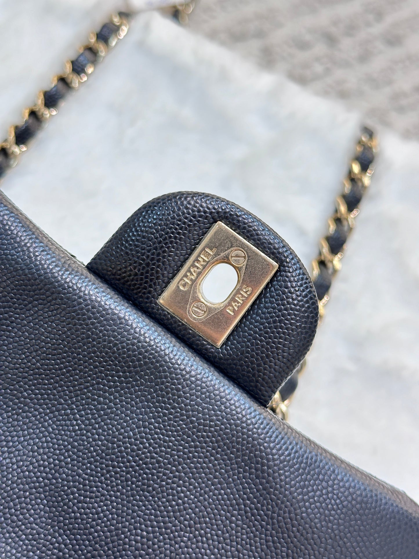 Chanel Mini Square Black Caviar Gold Hardware