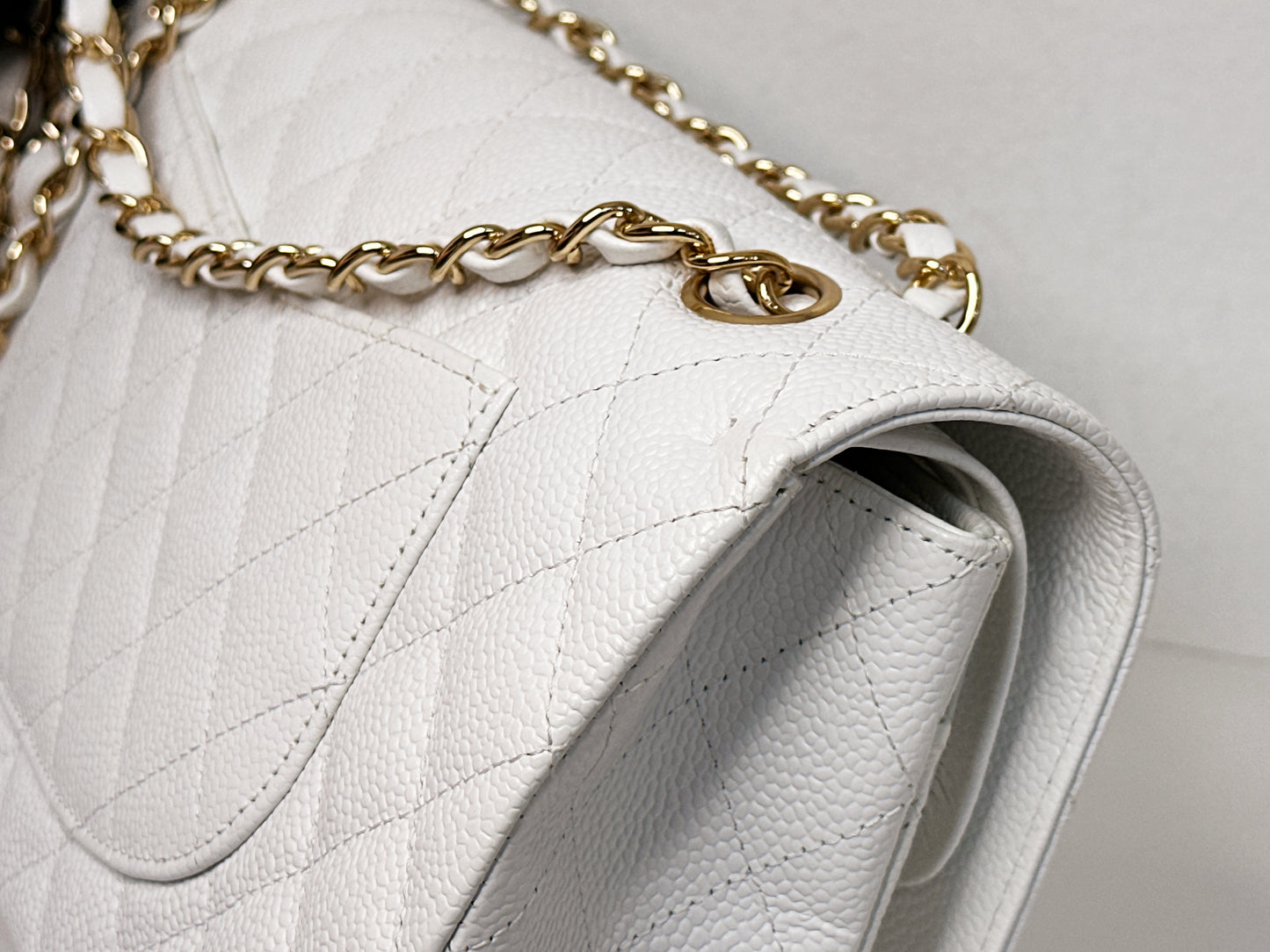 Chanel White Caviar Medium Classic Double Flap Bag 1350 holo card