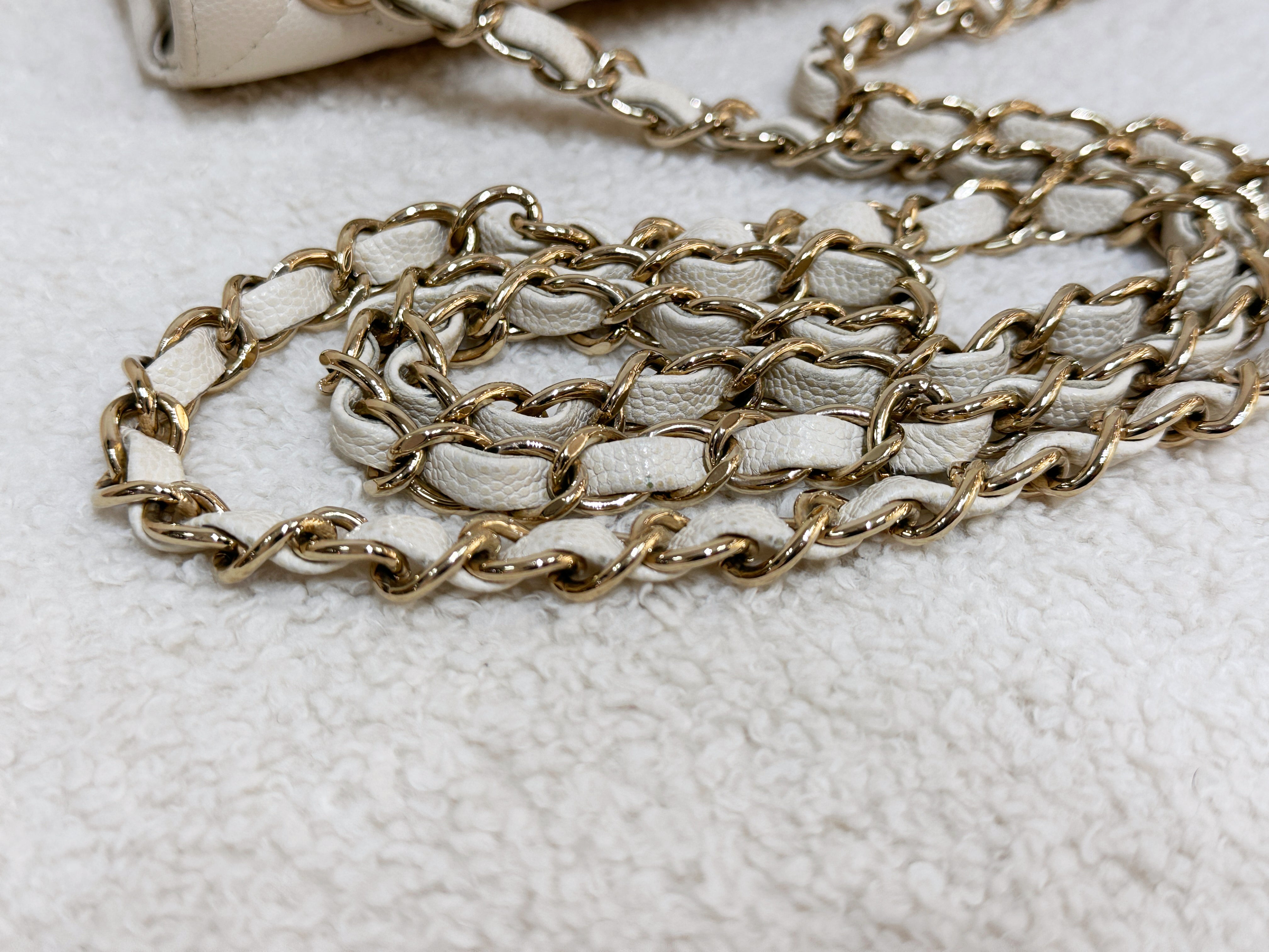 Chanel Mini Rectangular Classic Quilted Caviar Ivory 17C GHW 2383 holo card