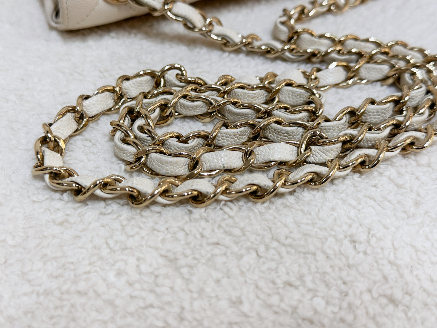 Chanel Mini Rectangular Classic Quilted Caviar Ivory 17C GHW 2383 holo card