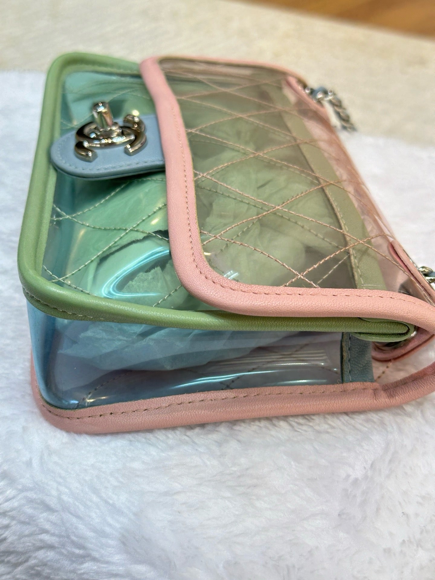 Chanel Mini Coco Splash PVC Flap Bag Pink/Green/Blue SHW 2576 holo card