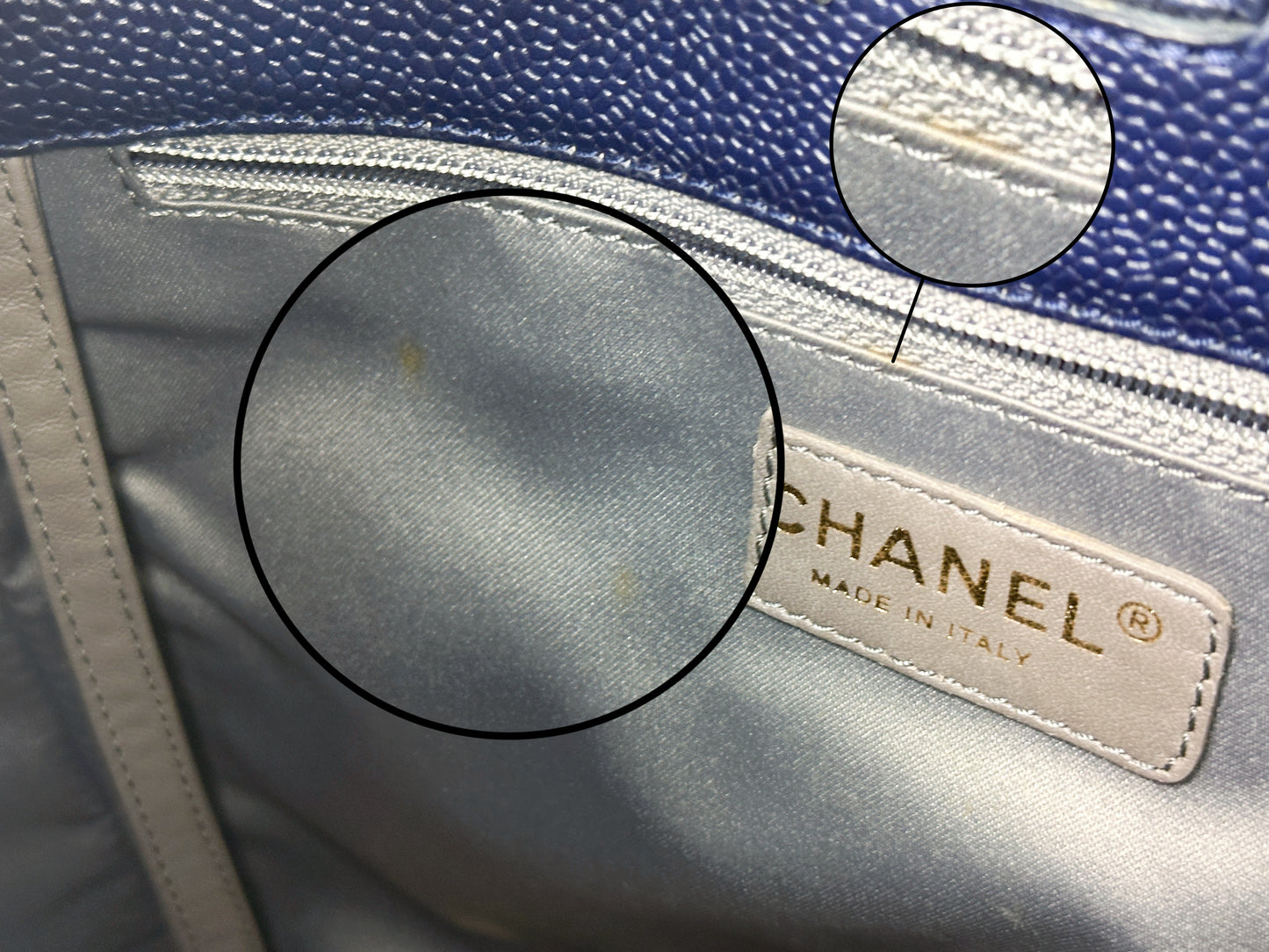 Chanel Caviar Quilted Petit Shopping Tote PST Navy Blue 1898 holo card