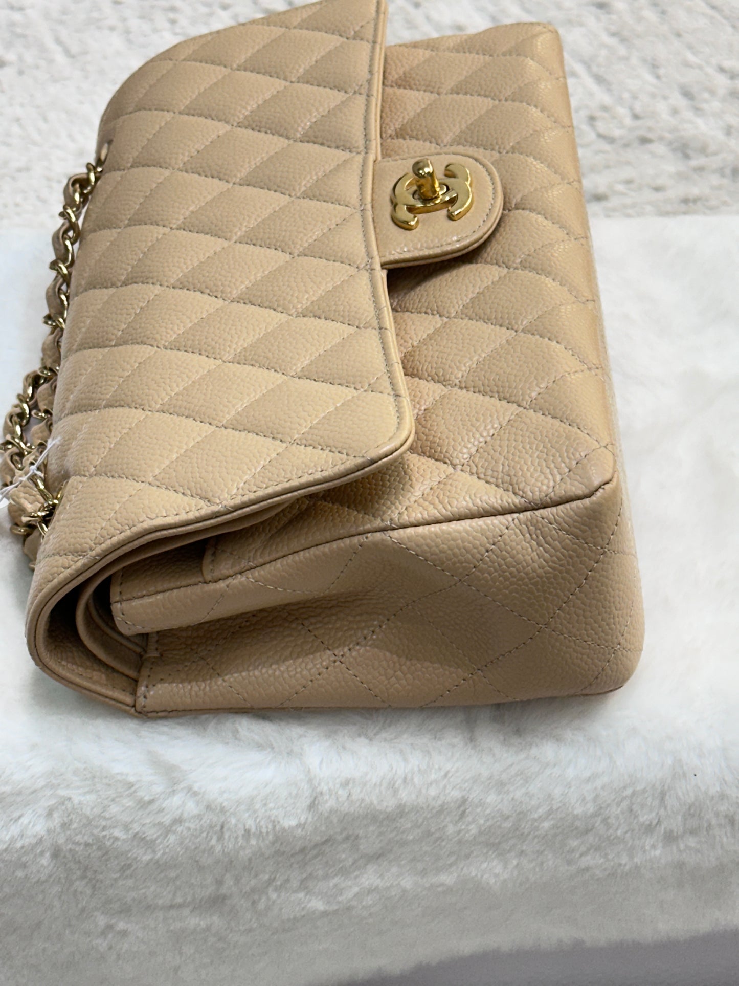 Chanel Medium Caviar Classic Double Flap Bag Beige