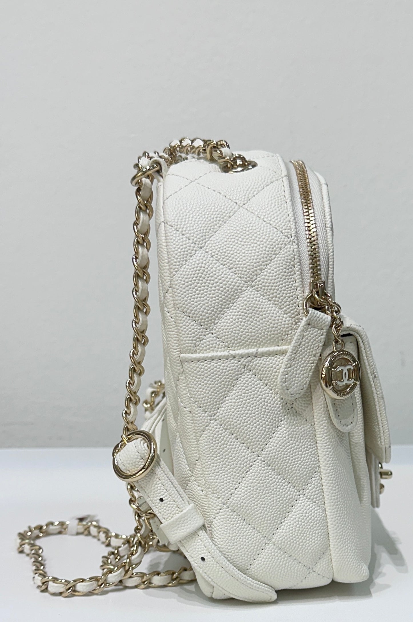 Chanel White CC Day Mini Quilted Backpack