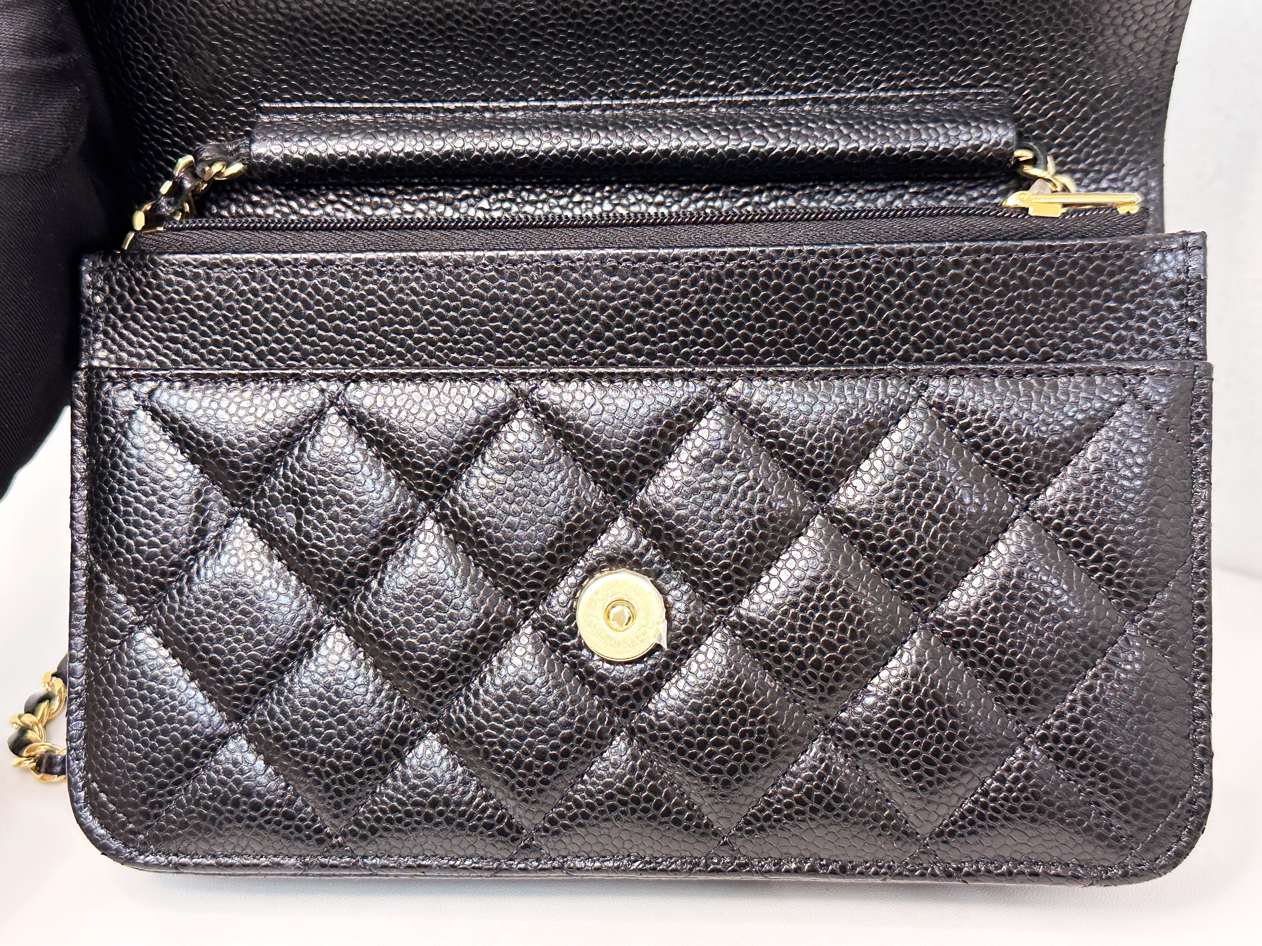 Chanel Classic Wallet on Chain Caviar Black GHW T876 microchip