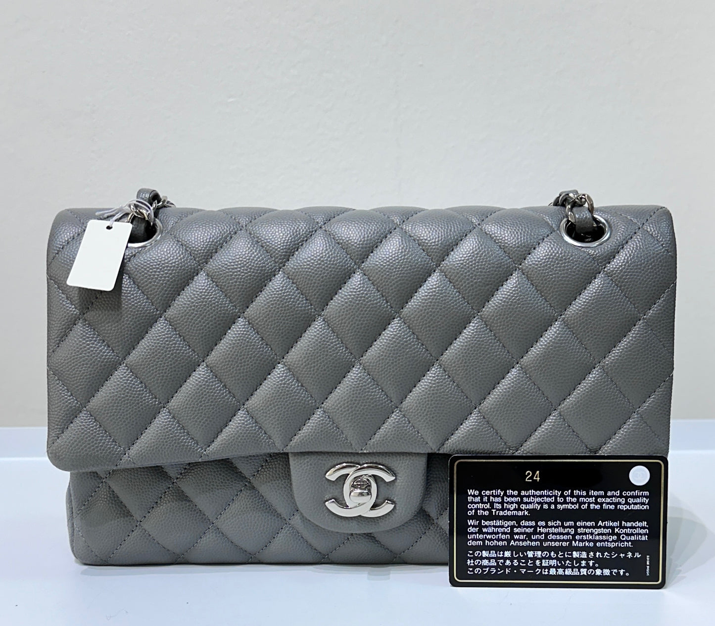 CHANEL Caviar Quilted Medium Double Flap Grey