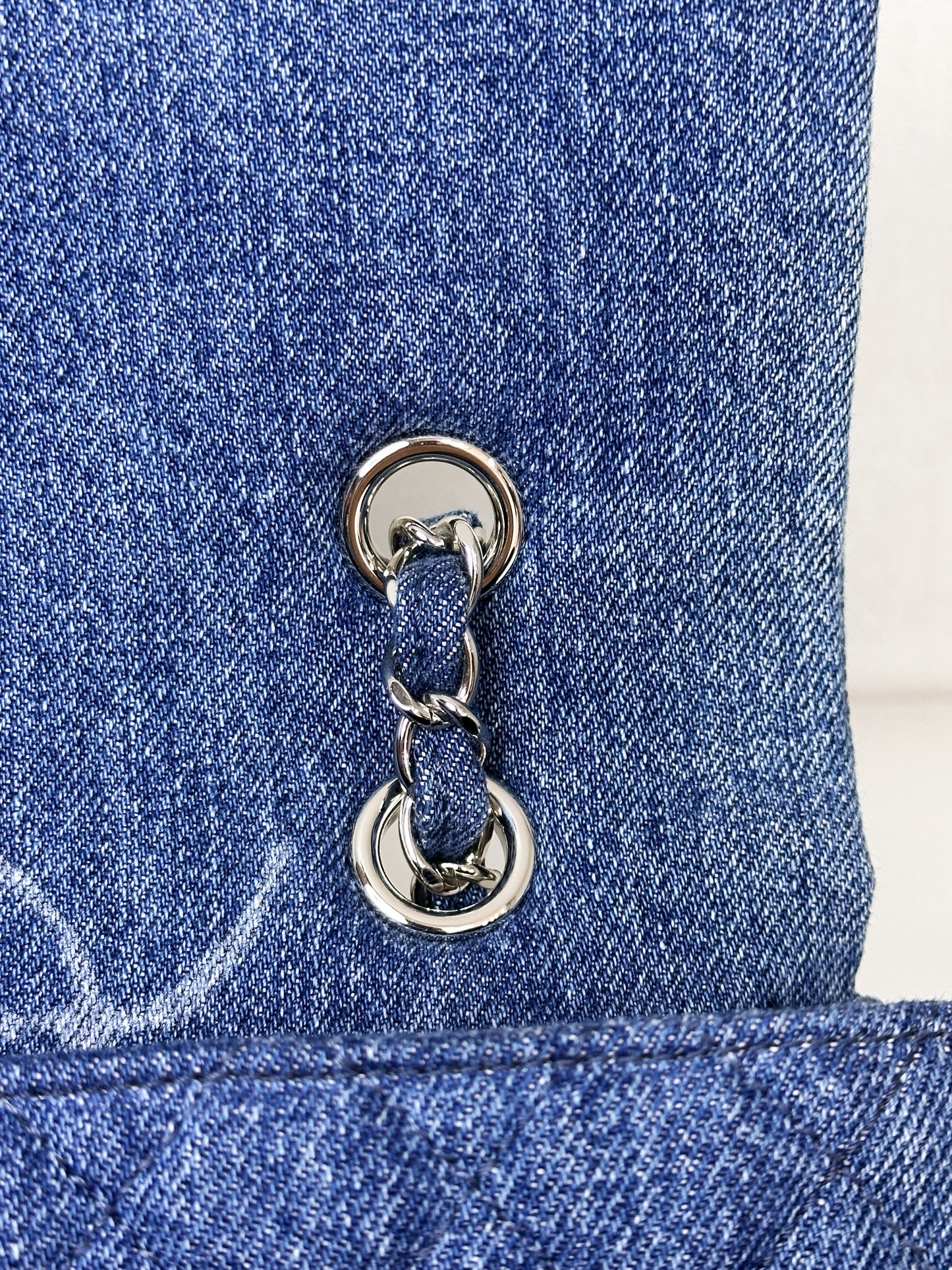 Chanel 20B Medium Blue Denim Quilted CC Single Flap SHW 3045 holo card