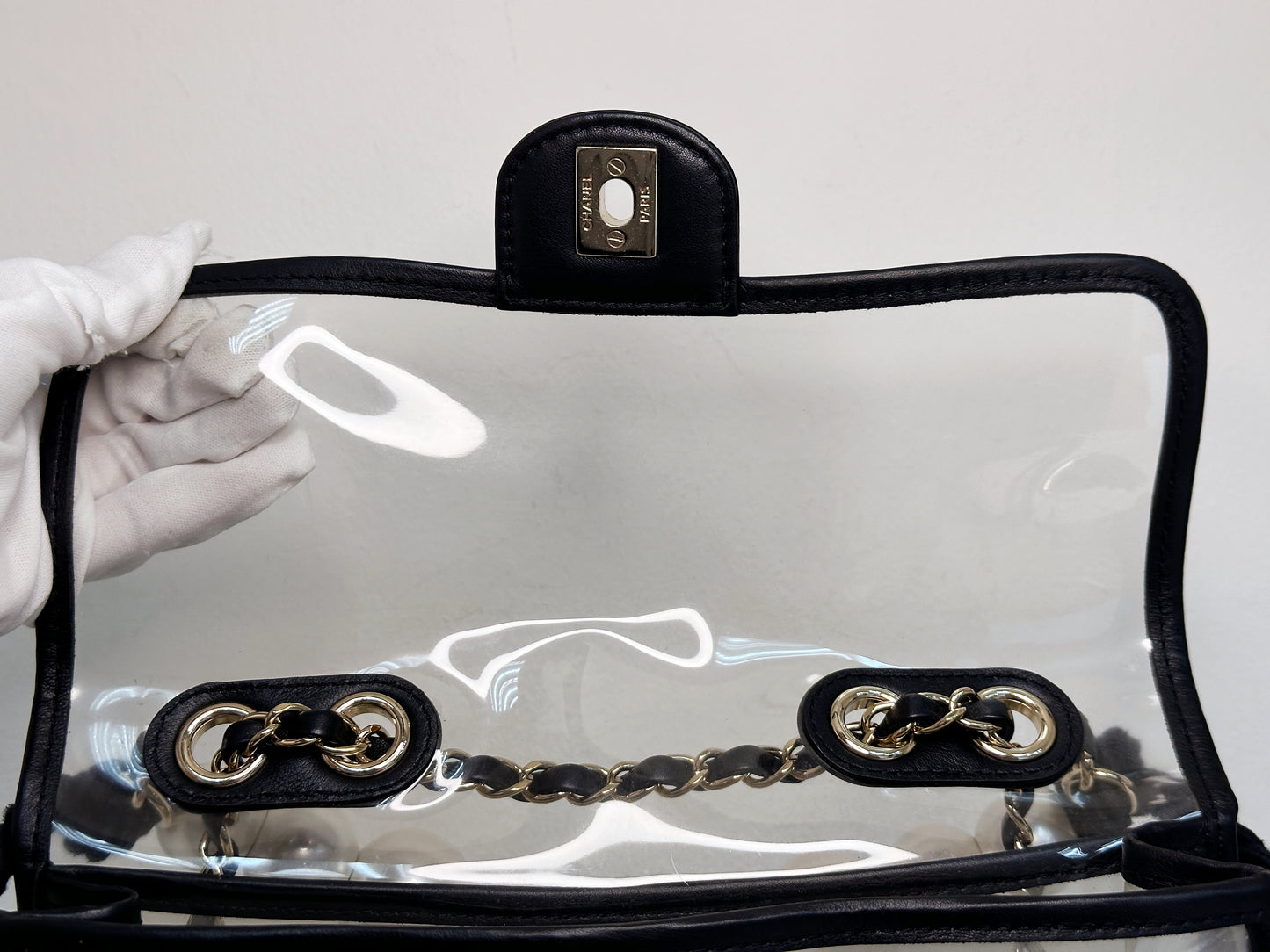 Chanel Medium Lambskin CoCo Sand PVC Sand By The Sea Flap With Pearl Strap Black 274 holo card
