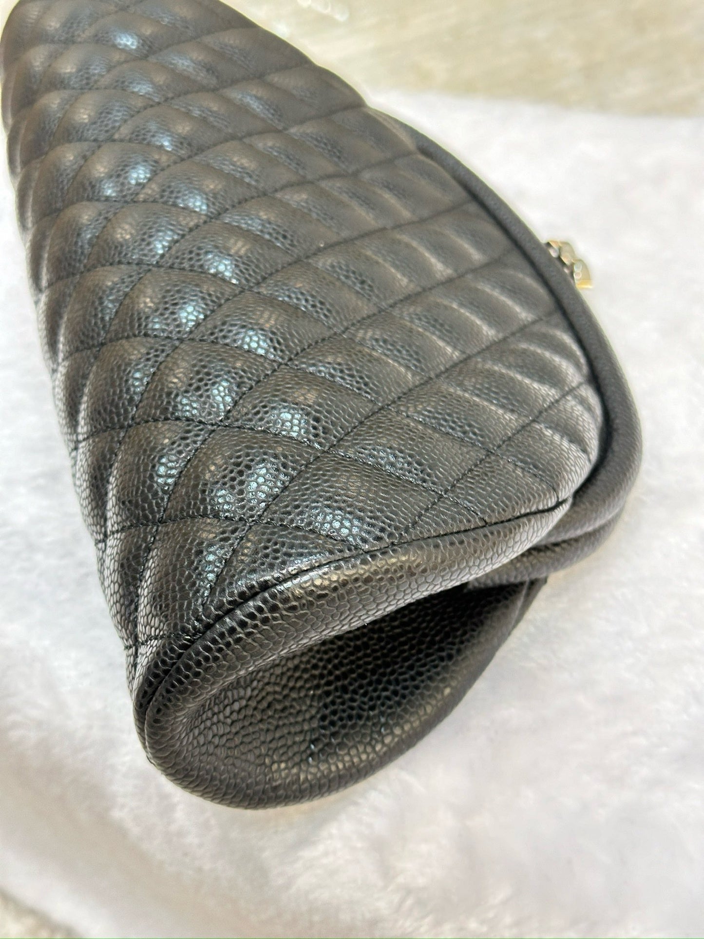 Chanel Quilted Timeless Kisslock Clutch Black Caviar SHW