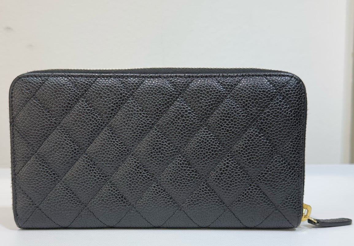 Chanel Caviar Long Zip Wallet Black GHW