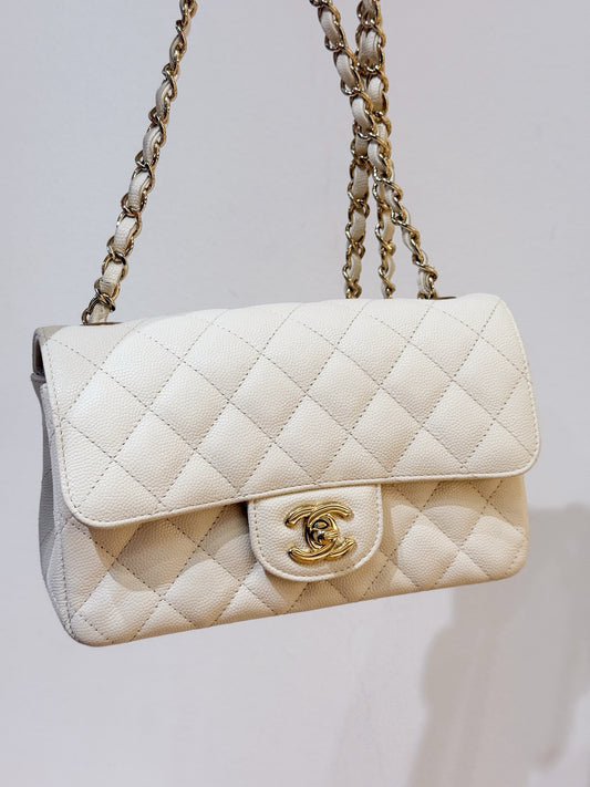 Chanel Mini Rectangle Caviar ivory 17C GHW 2339 holo