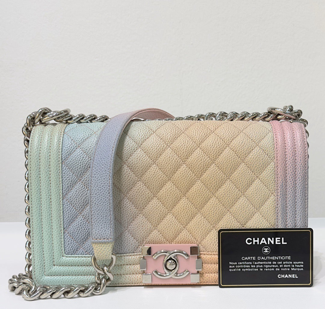 Chanel Medium Caviar Quilted Rainbow Boy Flap Pink Multicolor