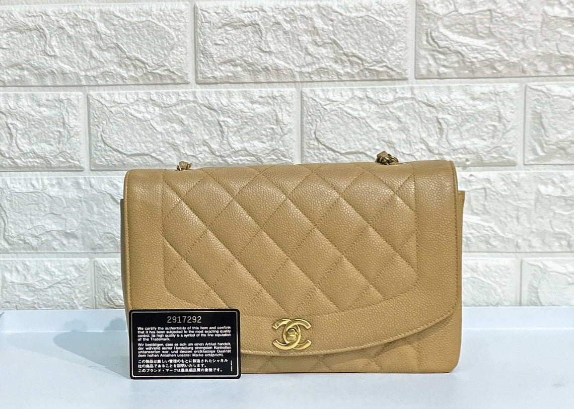 Chanel Medium Vintage Diana Flap Bag Beige Caviar Gold Hardware