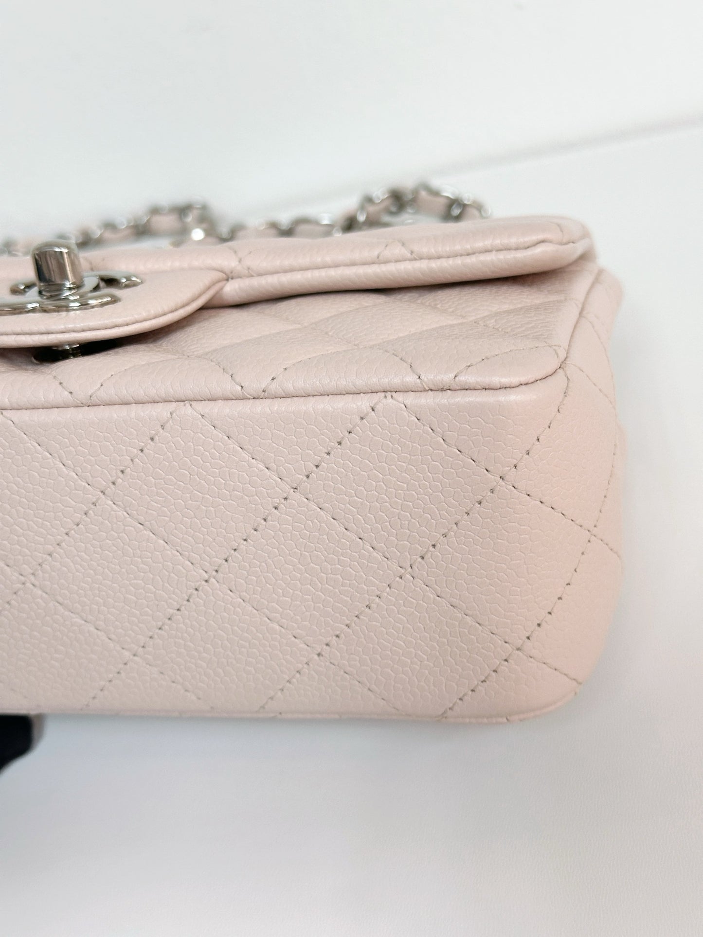 Chanel Mini Rectangular Classic Quilted Caviar Sakura Pink SHW 14C 1877 holo