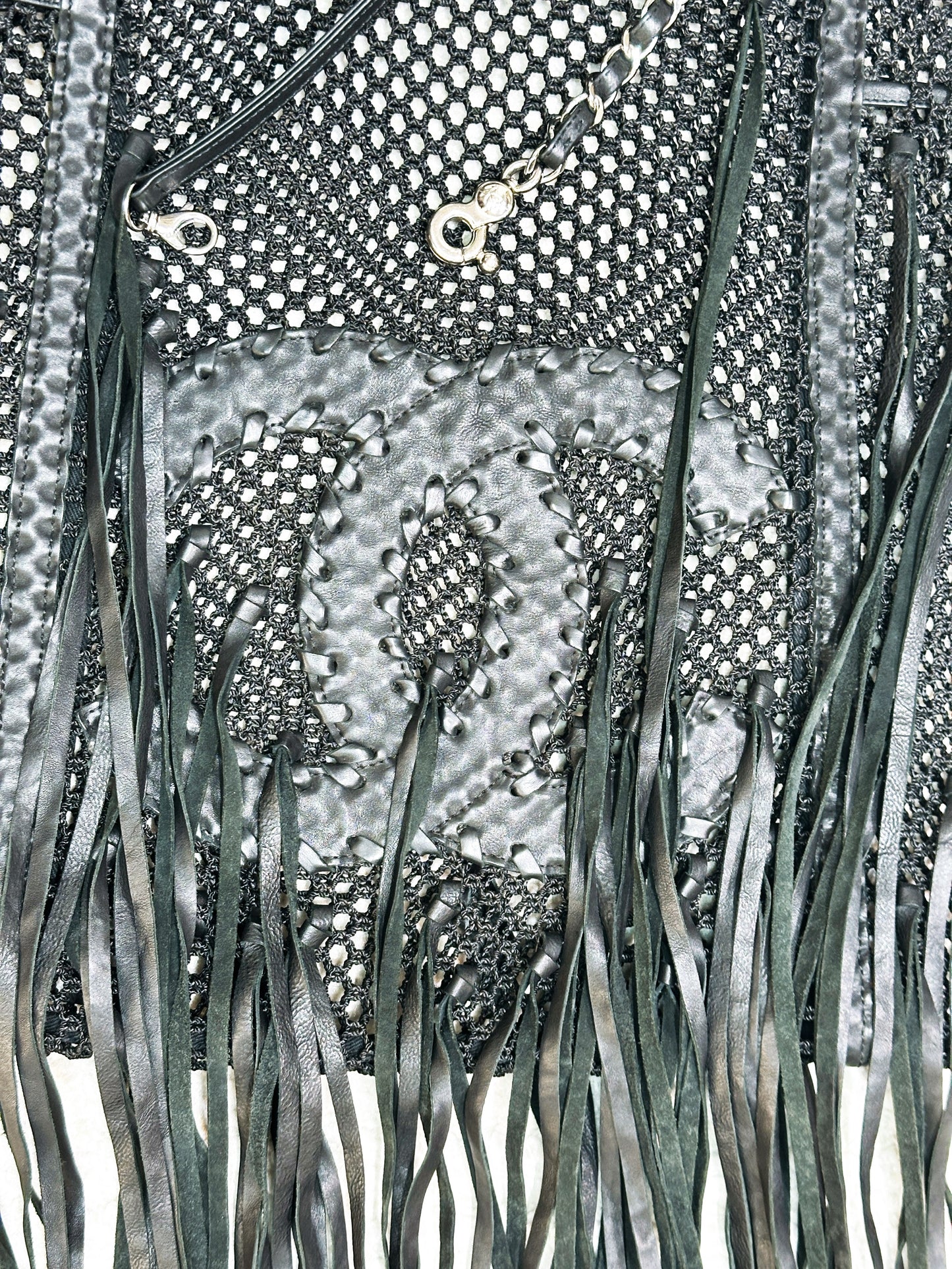 Chanel Limited Edition Resort 2011 Black Fringe Mesh Tote Bag 1373 holo card