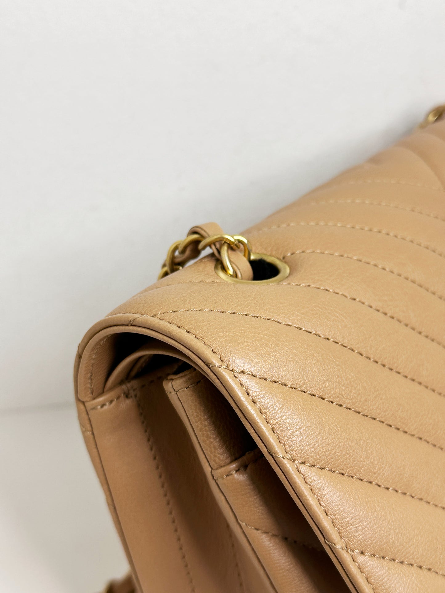 Chanel Calfskin Chevron Quilted Medium Double Flap Beige 2383 holo card