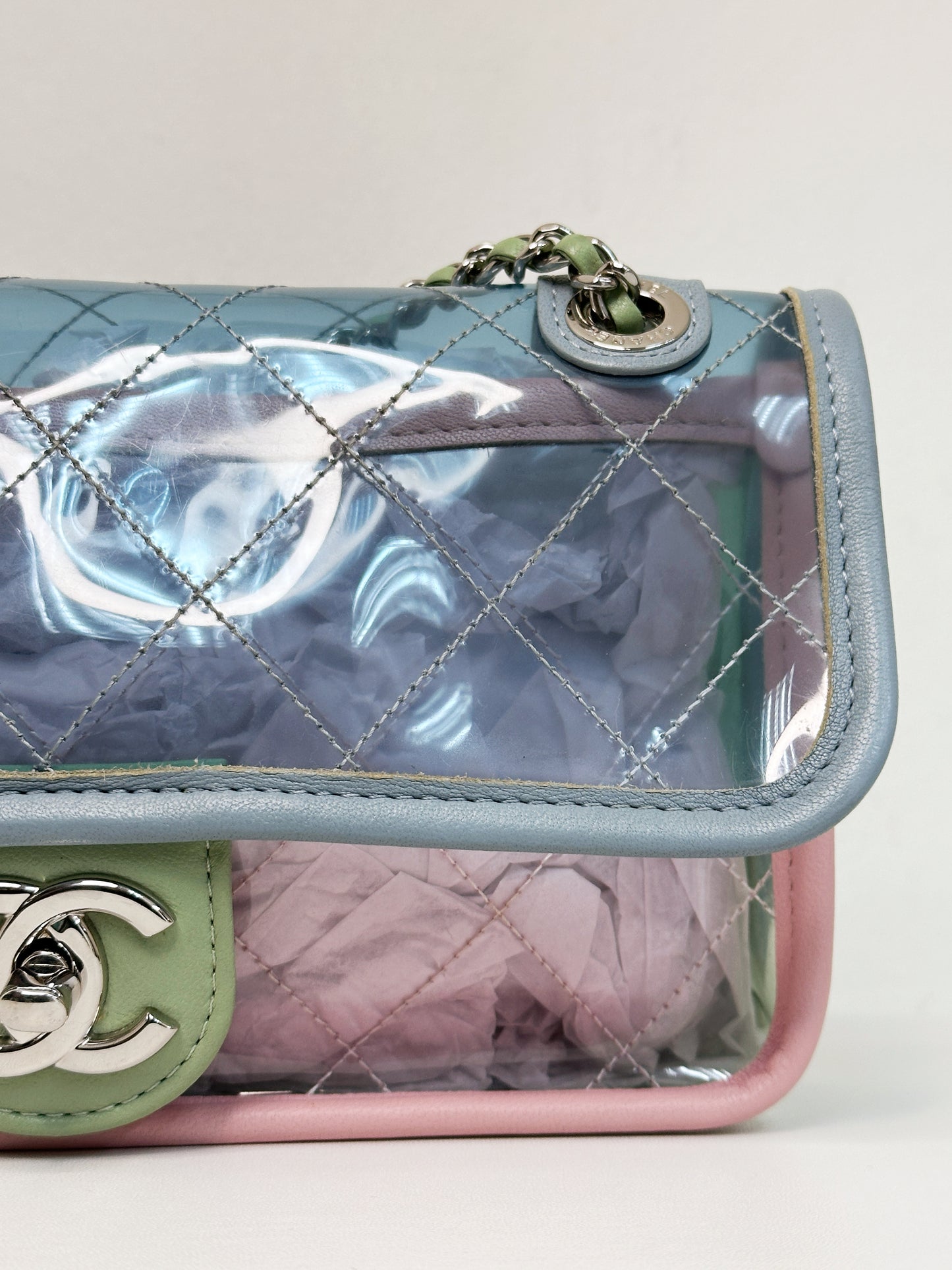 Chanel Coco Splash PVC Mini Flap Bag Blue/Pink/Green 2582 holo