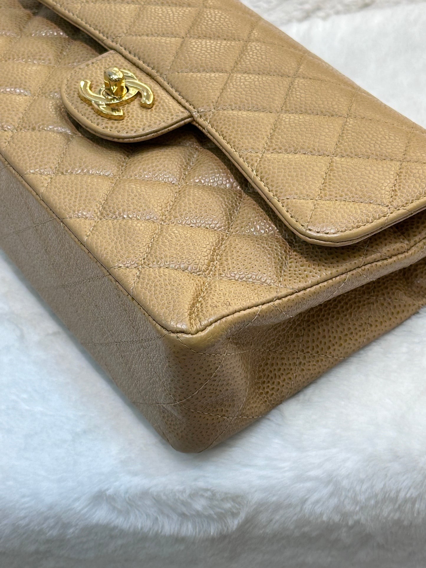 Chanel Small Caviar Quilted Double Flap Bag Beige