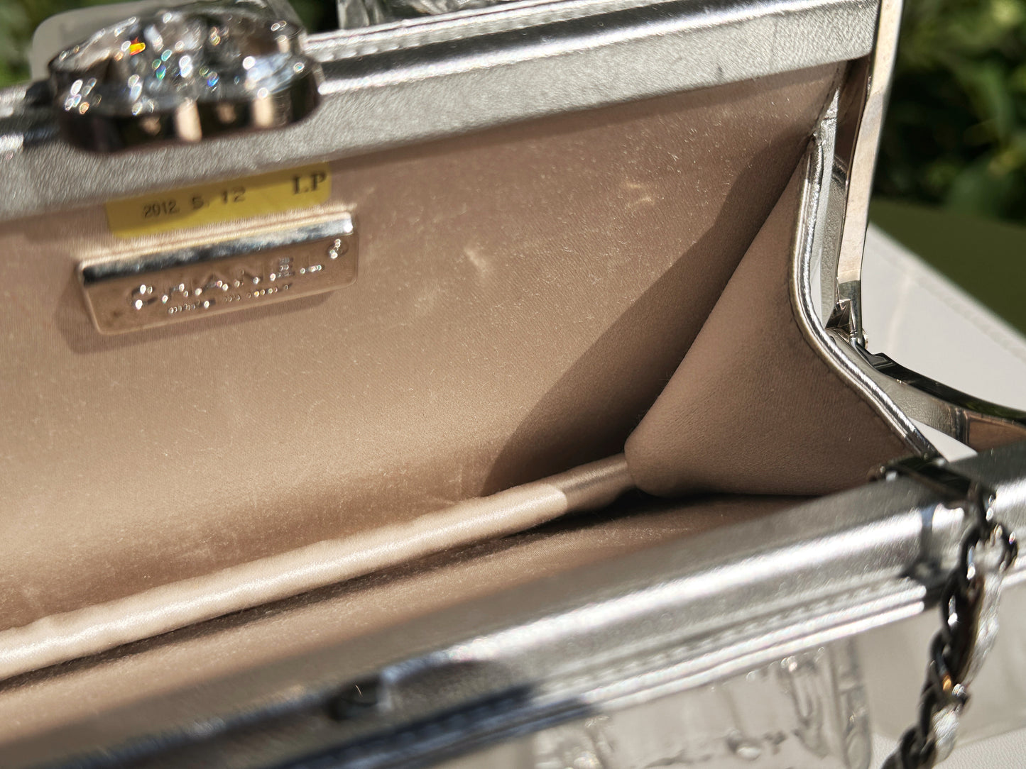 Chanel Silver Metallic Lambskin and Clear Acrylic Ice Cube Bag Silver Hardware 1426 holo card