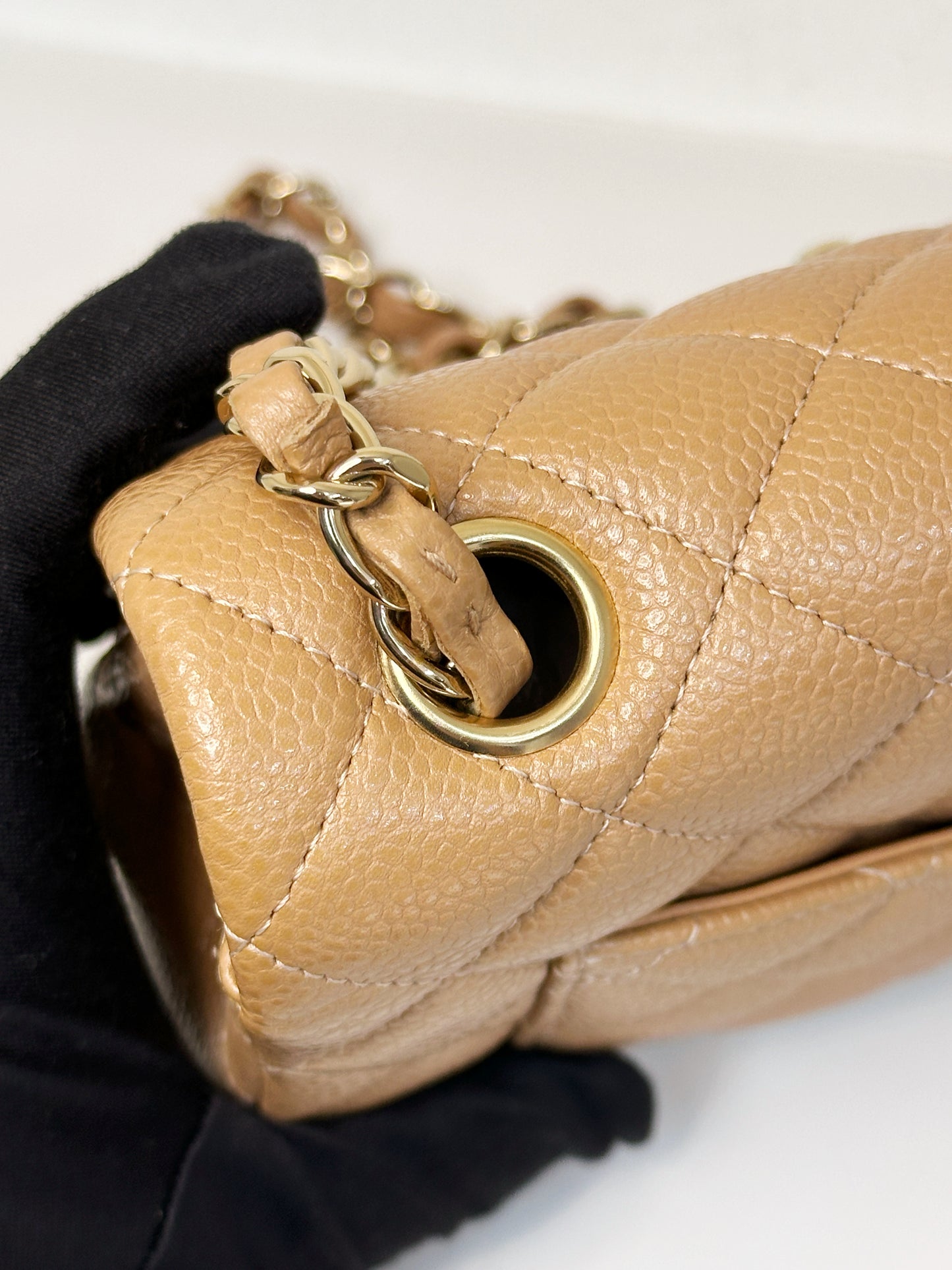 Chanel Classic Mini Rectangular Caviar Dark Beige Bag GHW 259 holo card (corner slightly touch)