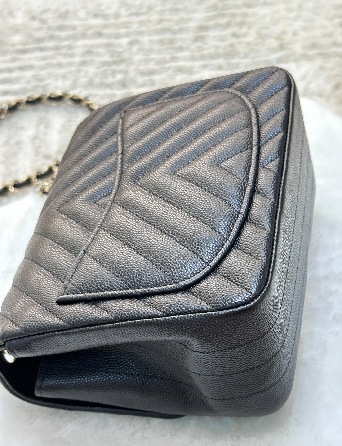 Chanel Mini Square Black Chevron Caviar LGHW