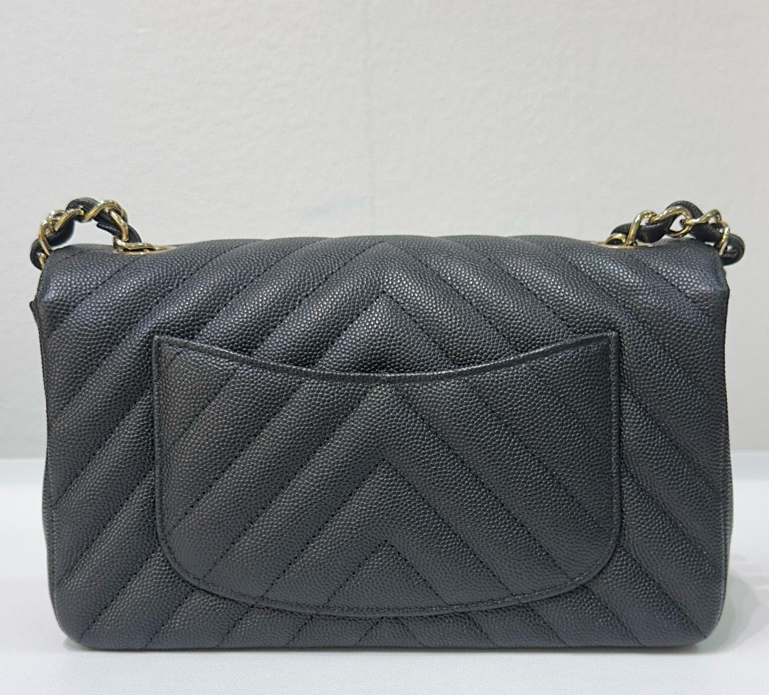 Chanel Mini Chevron Caviar Flap Bag Black GHW