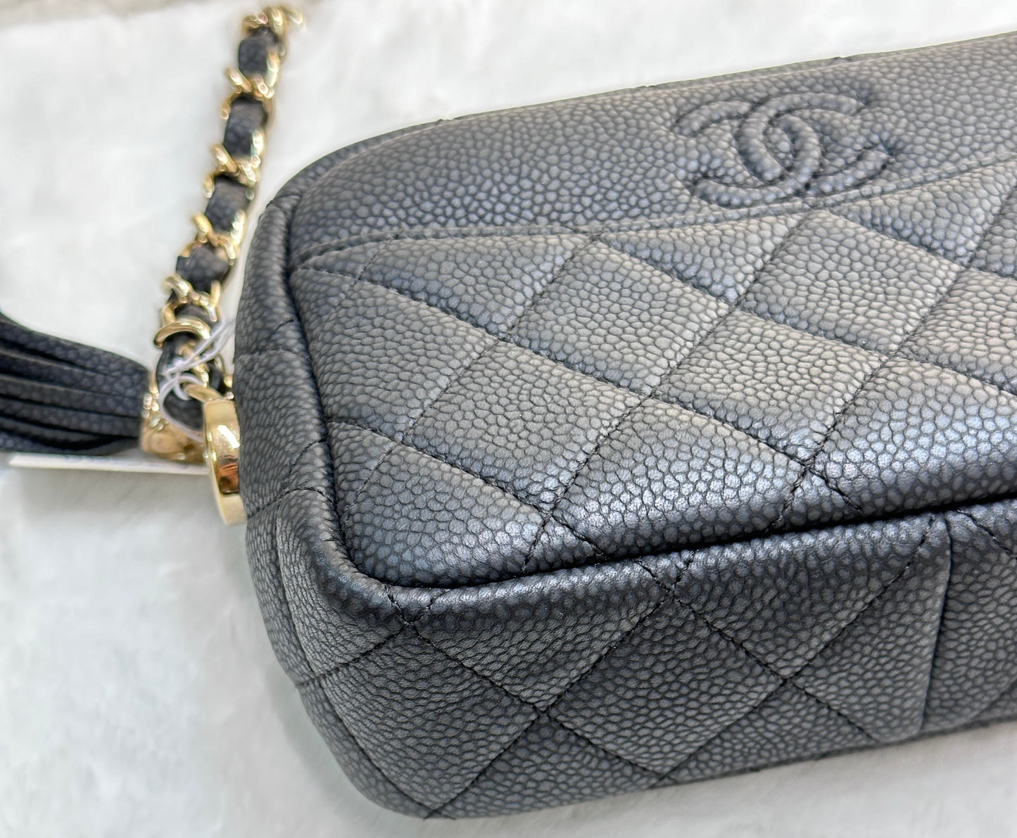 CHANEL Caviar Quilted Mini Coco Tassel Camera Case Black