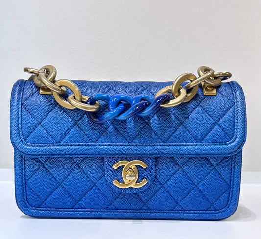 CHANEL Caviar Quilted Small Sunset On The Sea Flap Blue