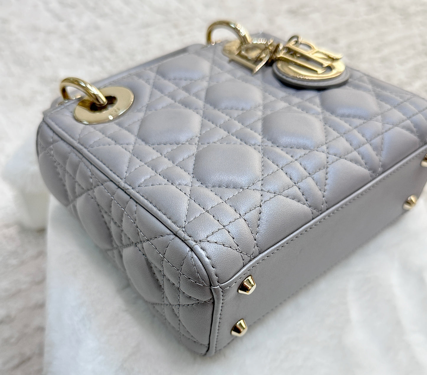 DIOR Mini Lady Dior Pearl Grey GHW