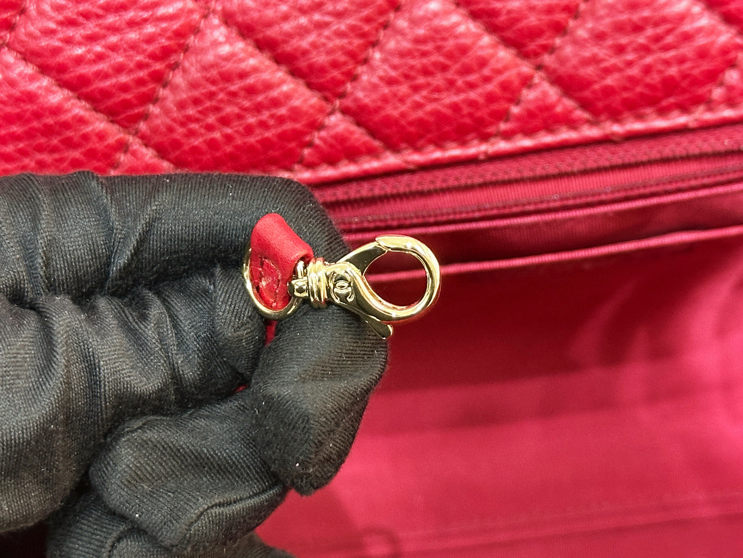 Chanel Red Grained Calfskin XL Small Travel Flap Bag Light Gold Hardware