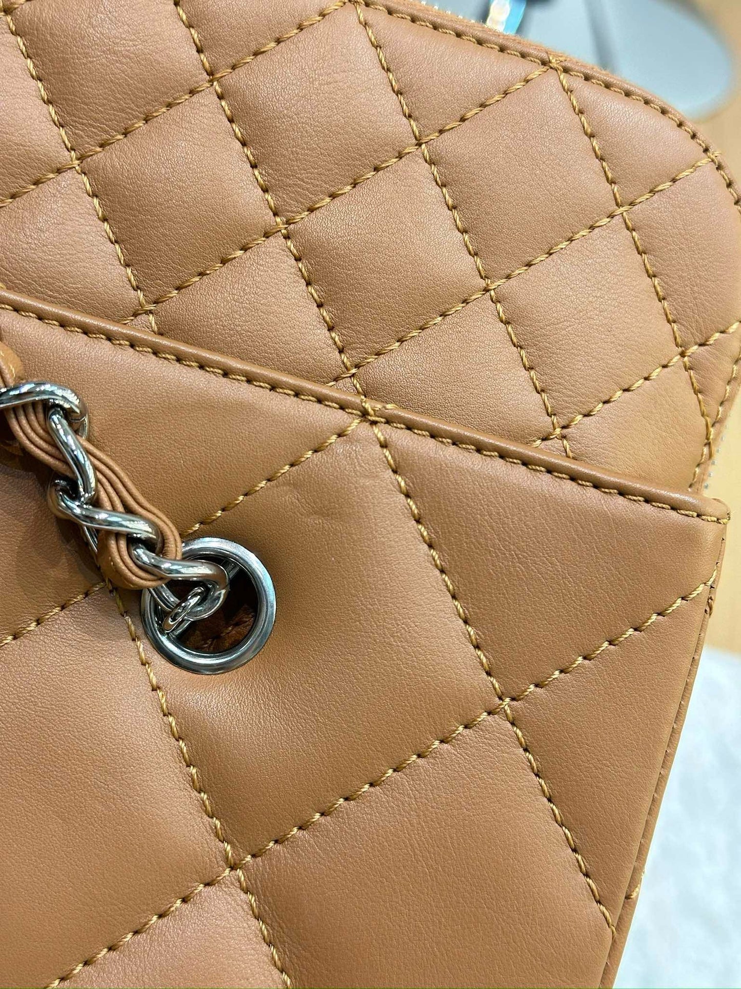 Chanel Large Quilted Leather In-The-Business Camera Bag Beige 1564 holo card