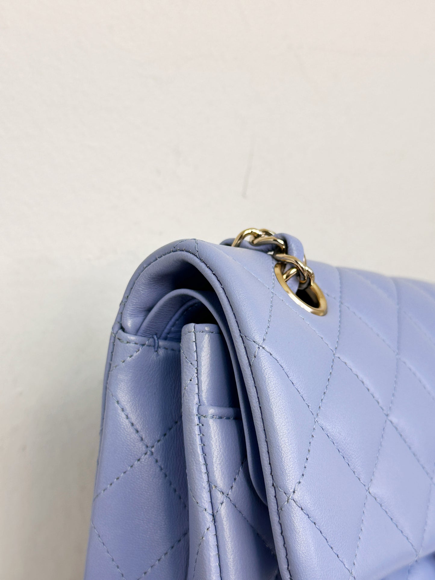 Chanel 21c Small Lambskin Classic Quilted Double Flap Bag Sky Blue GHW 3072 holo card