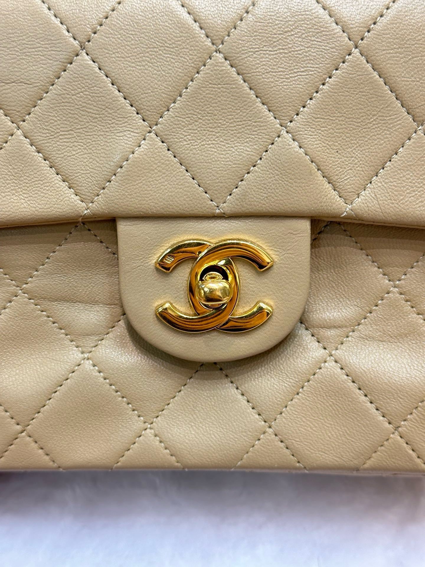 Chanel Mini Square Vintage Lambskin Chain Shoulder Bag Beige