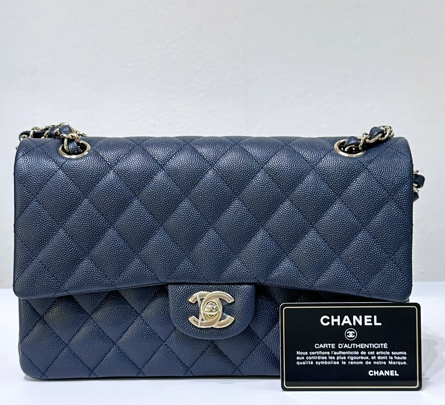 CHANEL Caviar Quilted Medium Double Flap 18B Navy