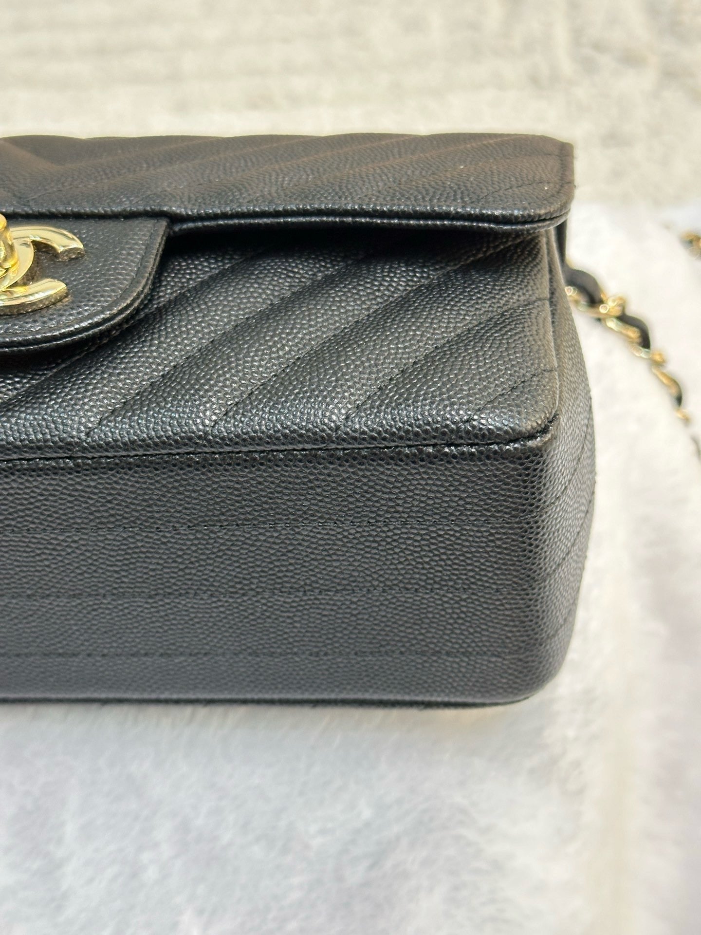 Chanel Mini Chevron Caviar Flap Bag Black GHW