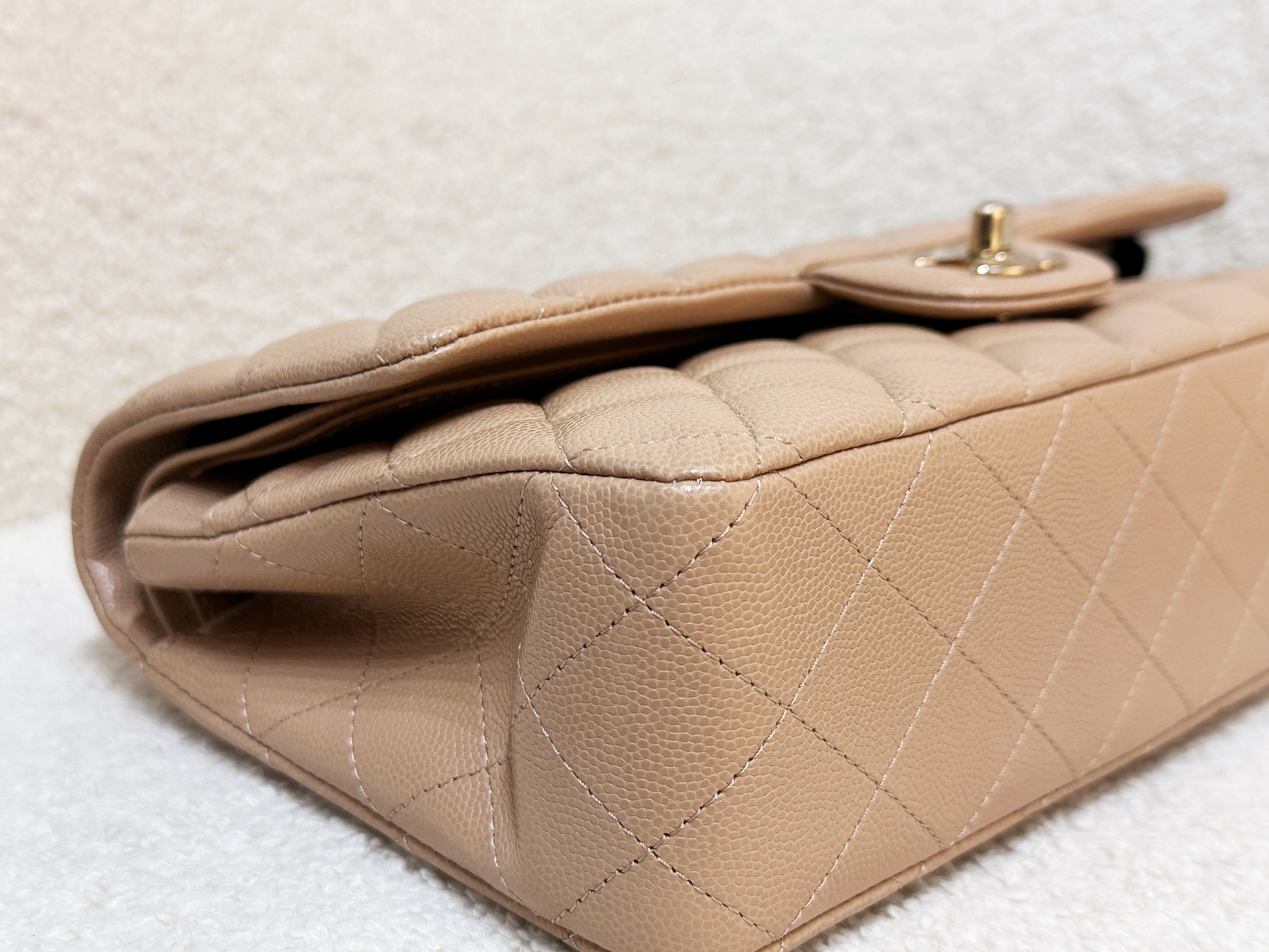 Chanel 19B Dark Beige Caviar Classic Quilted Classic Flap Medium LGHW