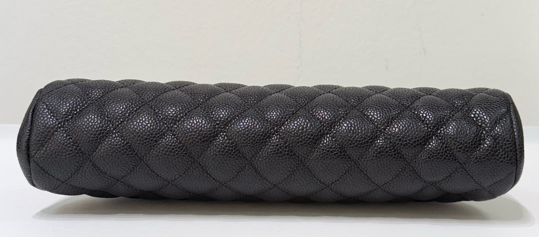 Chanel Quilted Timeless Kisslock Clutch Black Caviar SHW 1228 holo card