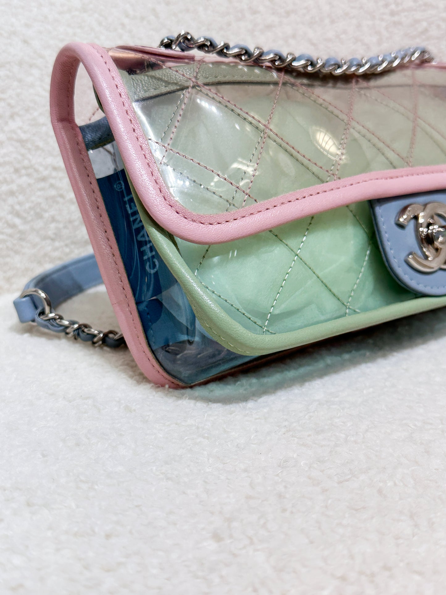 Chanel Coco Splash PVC Mini Flap Bag Pink/Green/Blue 2576 holo card