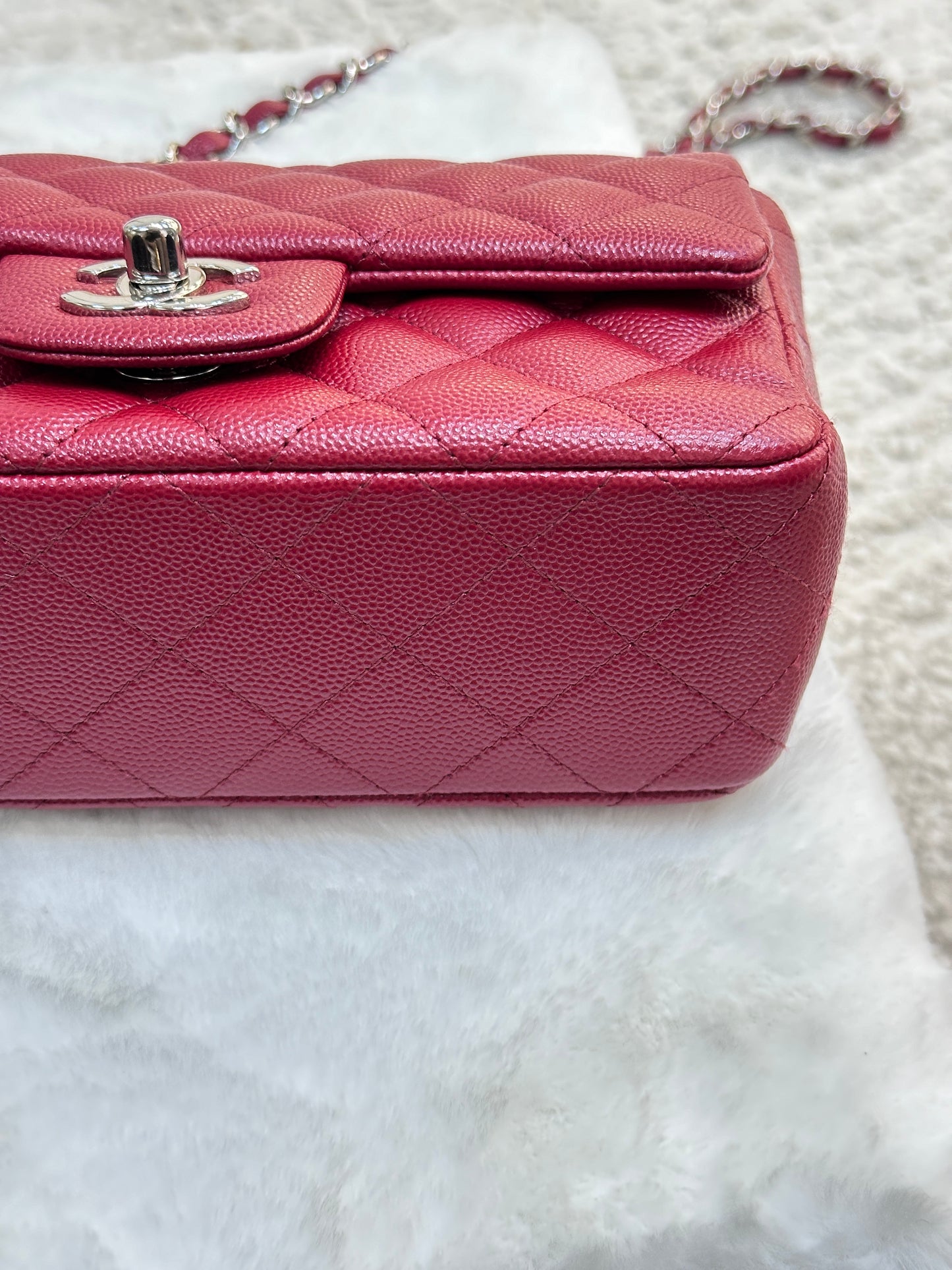 Chanel Mini Rectangular Caviar Quilted Flap Red 17B SHW