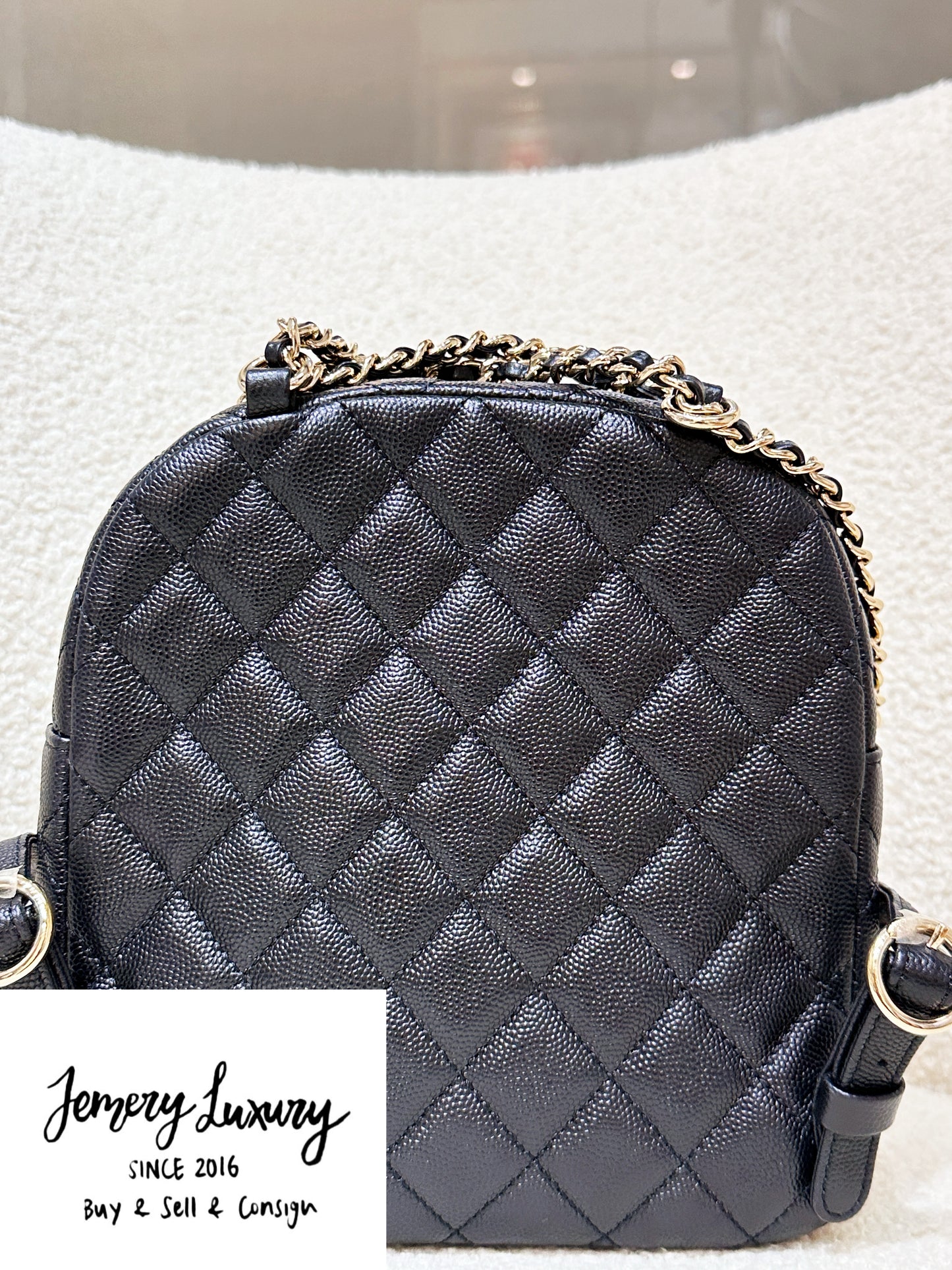 Chanel CC Day Backpack Quilted Caviar Mini Black 268 holo card