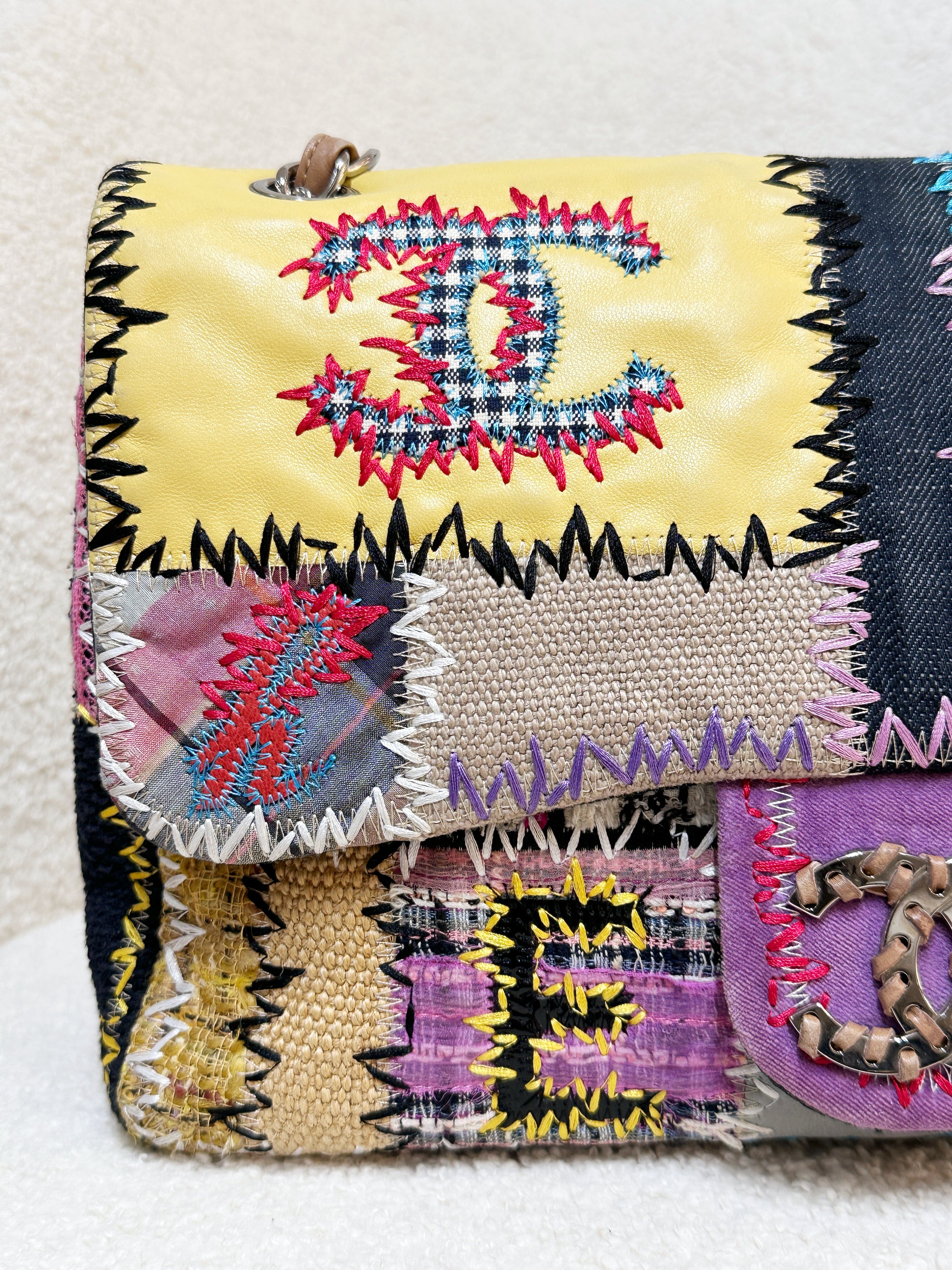 CHANEL TIMELESS PATCHWORK MULTICOLOR JUMBO SINGLE FLAP BAG 1443 holo card