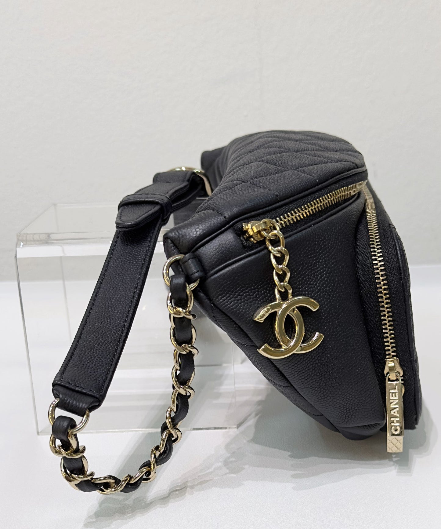 Chanel Black Quilted Caviar Leather Business Affinity Waist Belt Bag