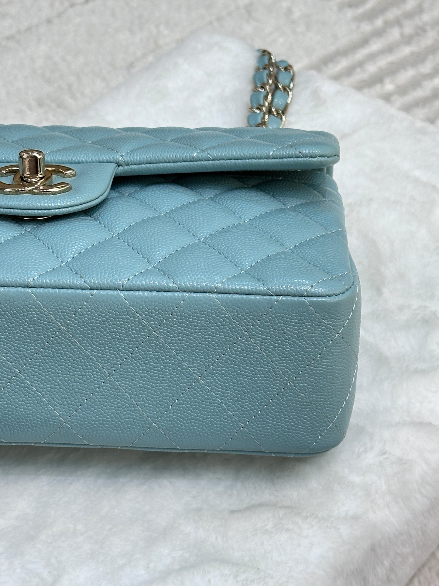 Chanel 20C Small Classic Double Flap Tiffany Blue Caviar GHW