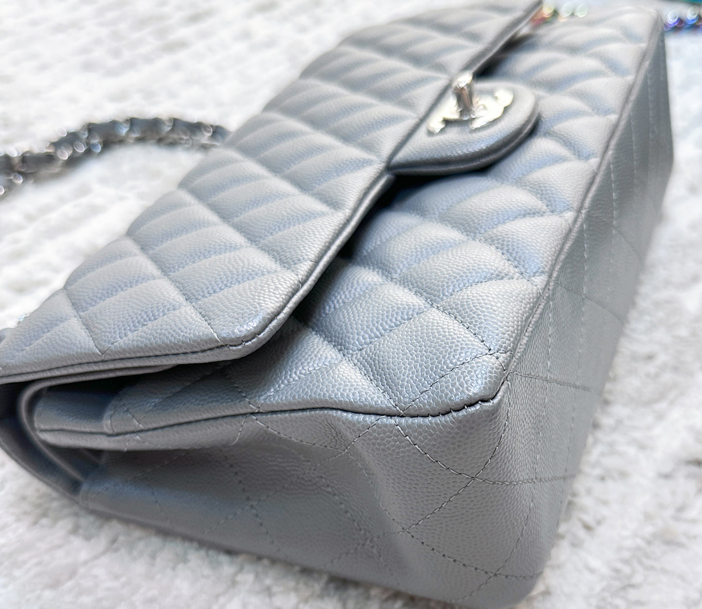 CHANEL Caviar Quilted Medium Double Flap Grey