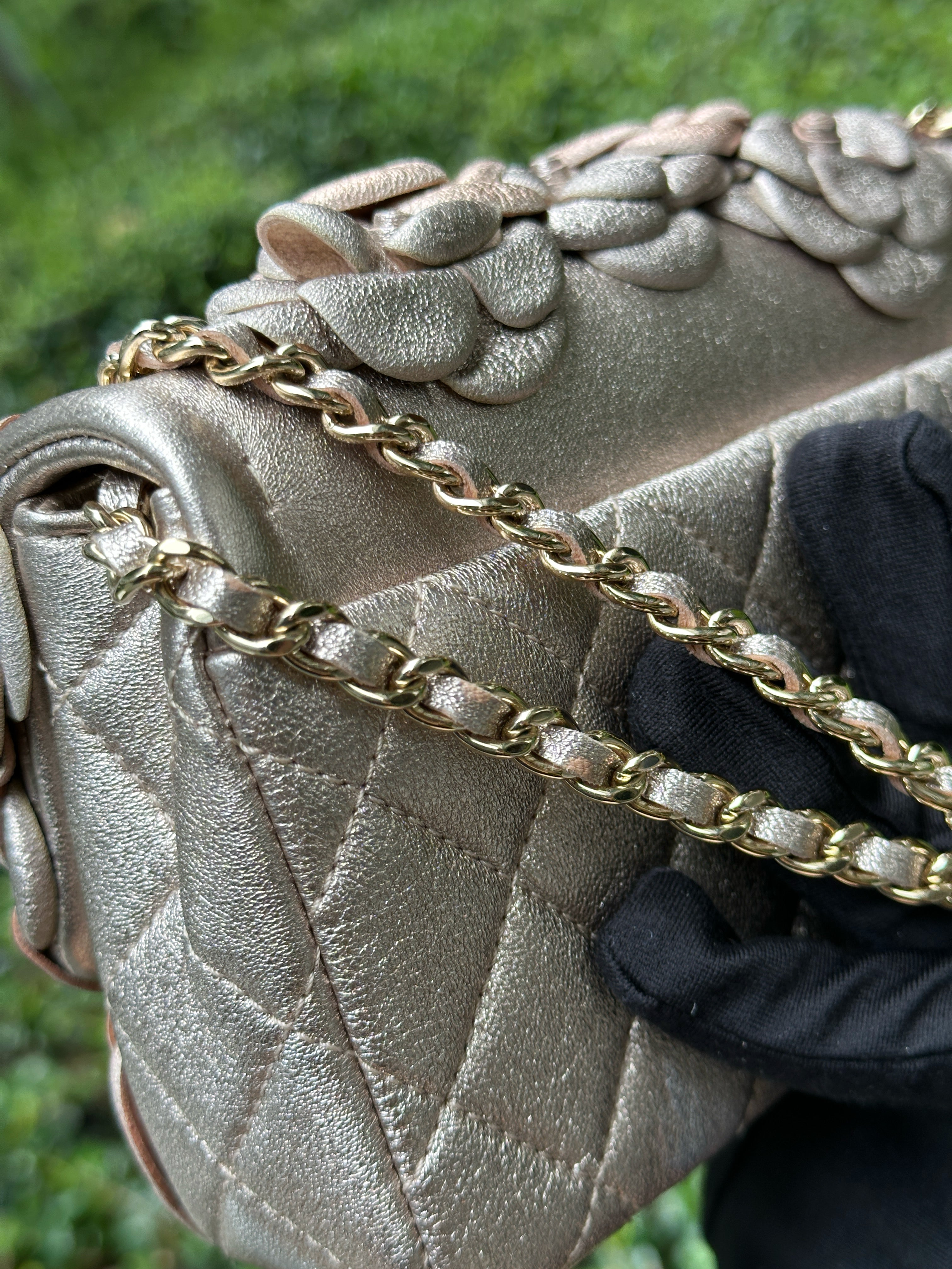 Chanel Camellia Mini Metallic Rose Gold/Pink Lambskin Gold Hardware 2078 holo card